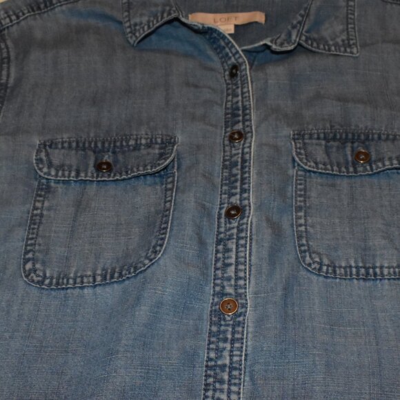 Loft Long Sleeve Button Down Linen Blend Shirt Top Size S - Picture 4 of 13